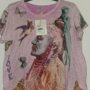 Magnolia Pearl Love Co "Love is the Only Way" Tee Shirt NWT Embroidery One Size